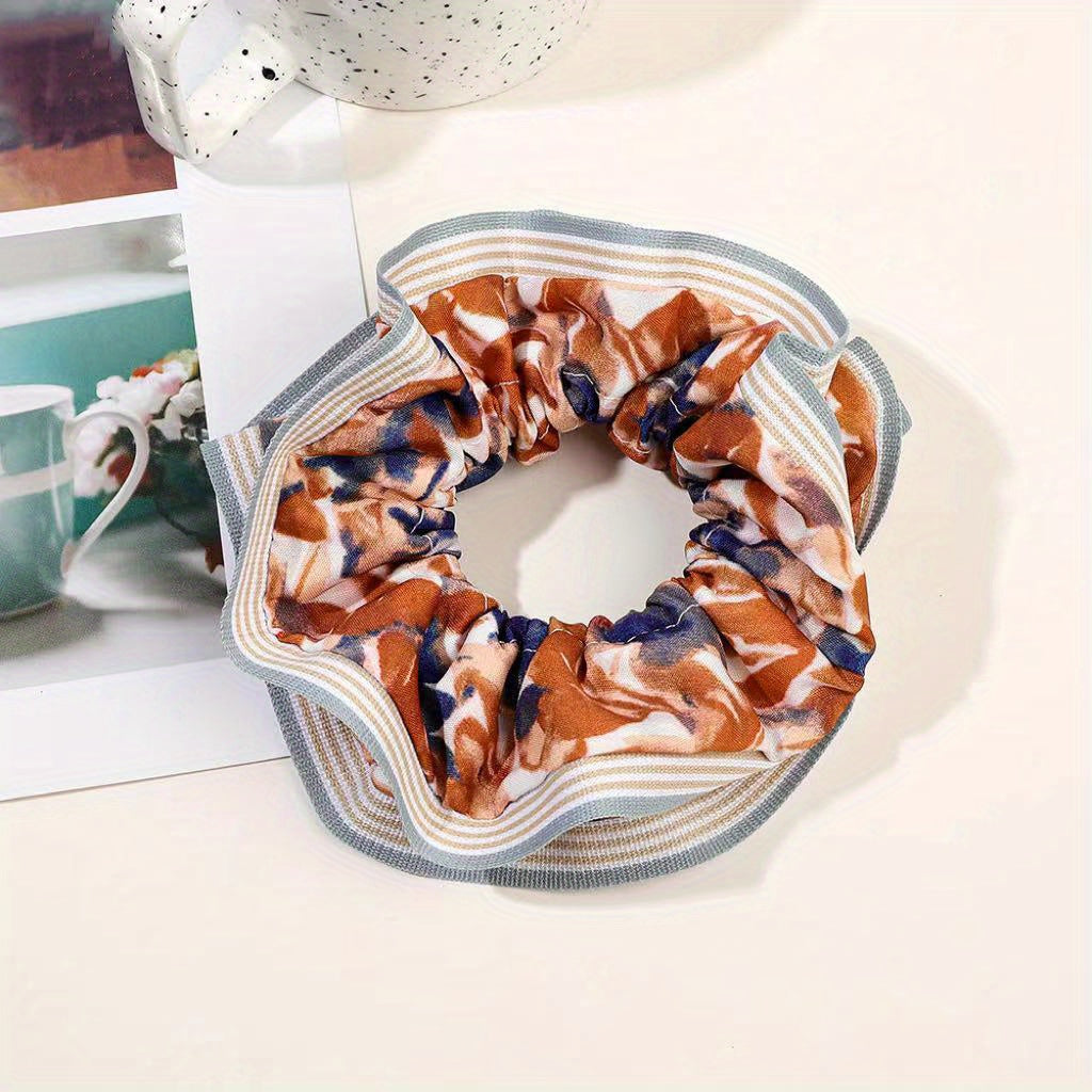 Pastoral Scrunchies Hair Tie Striped Brim Hair Rope Elastic Ponytail Holder