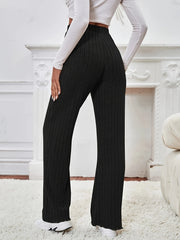  Ribbed High Rise Wide Leg Trousers