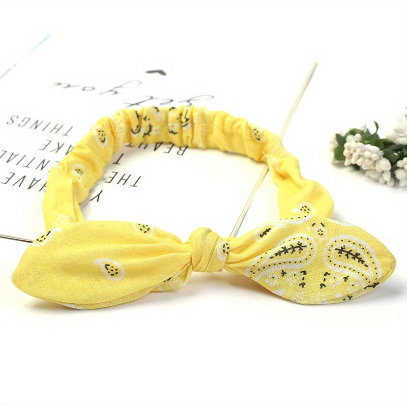 Paisley Print Headband Bow Knotted Head Hoop Stretchy Headdress Boho Hair Band