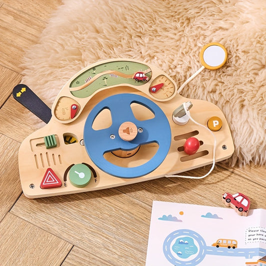 Wooden Steering Wheel Toy for Kids - Educational Pretend Play Game