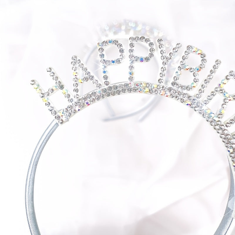Birthday Headband Rhinestone Hoop Hair Accessories for Girls