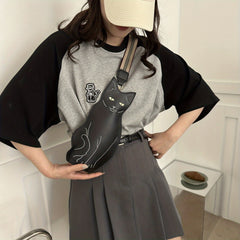 Cat Shaped Chest Bag Crossbody Bag With Wide Strap