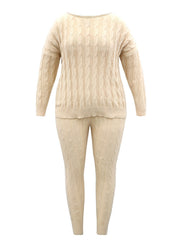  2 Piece Sweater & Pants Set Solid Jacquard Long Sleeve Outfit