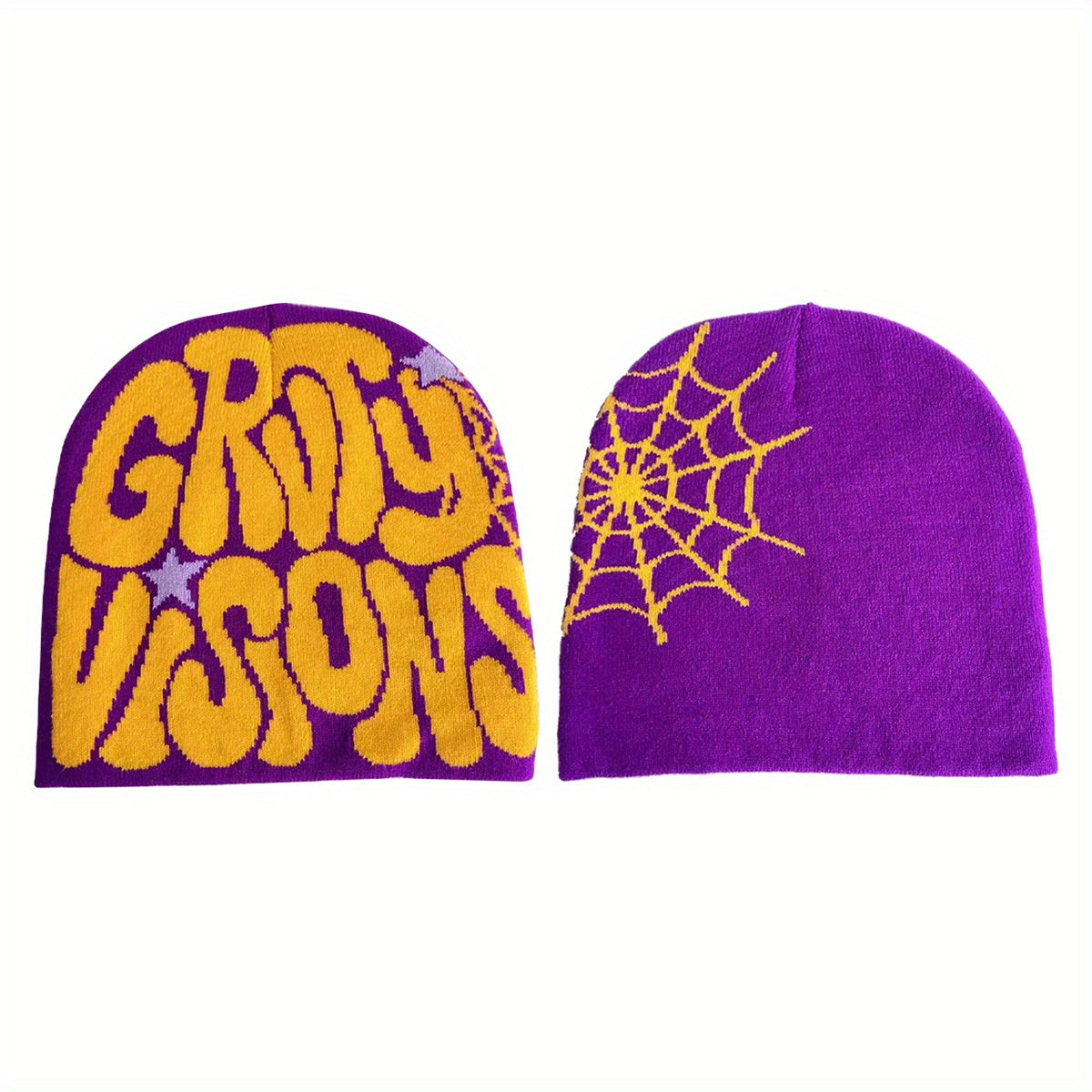 Unisex Reversible Spider Web Letter Jacquard Beanie Y2K Knit Hat
