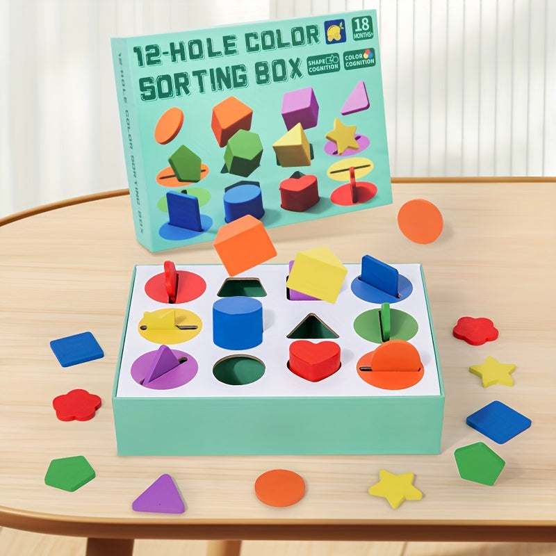 Wooden Shape Sorting Box Geometric Shape Sorting Box Wooden Educational Toy