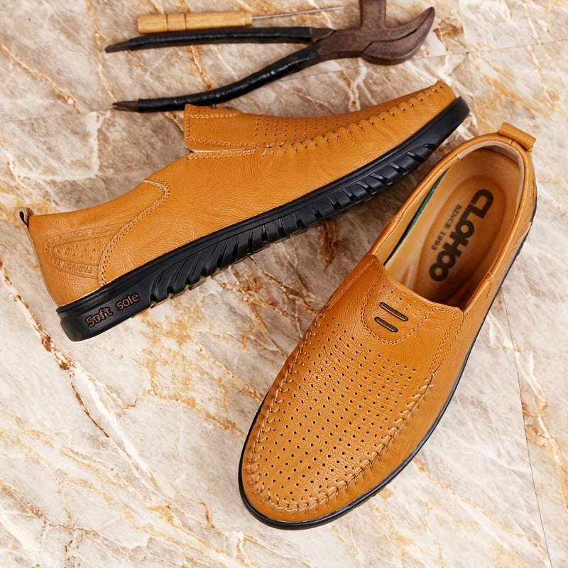 CLOHOO Two layer Cowhide Rubber Sole Hollow Loafers Shoes