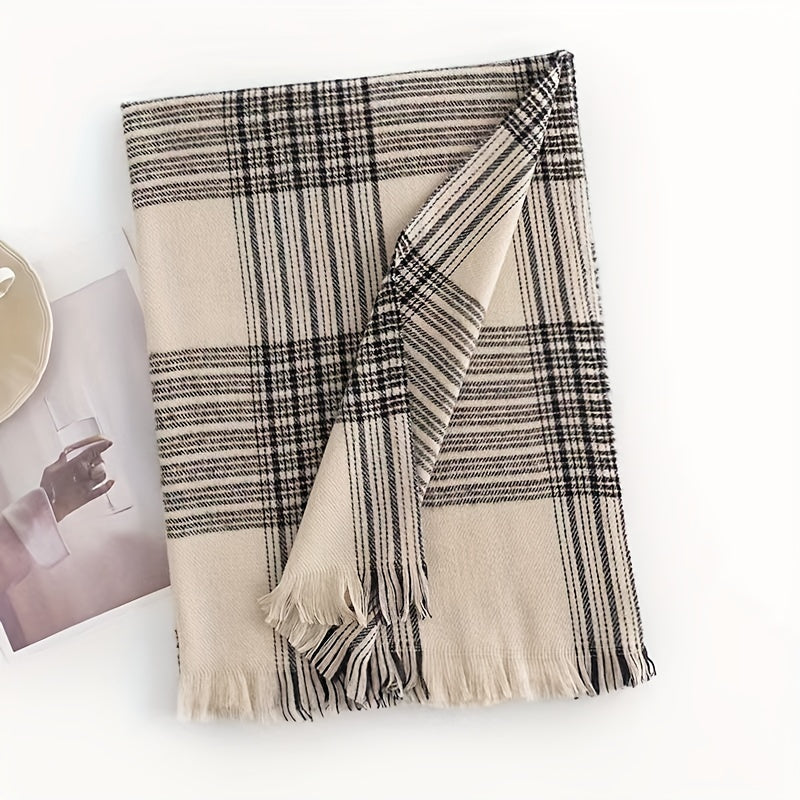 Plaid Warm Scarf Cashmere Scarf Windproof Tassel Scarf