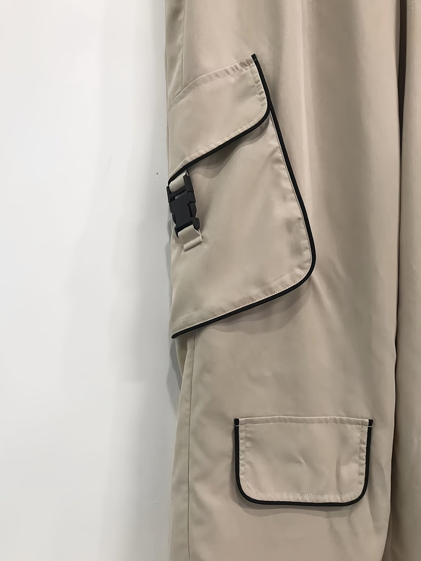  Solid High Rise Wide Leg Cargo Trousers