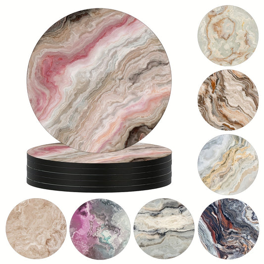 Set of 6 Marbling Drink Coasters - Absorbent Rubber with Non Slip Backing