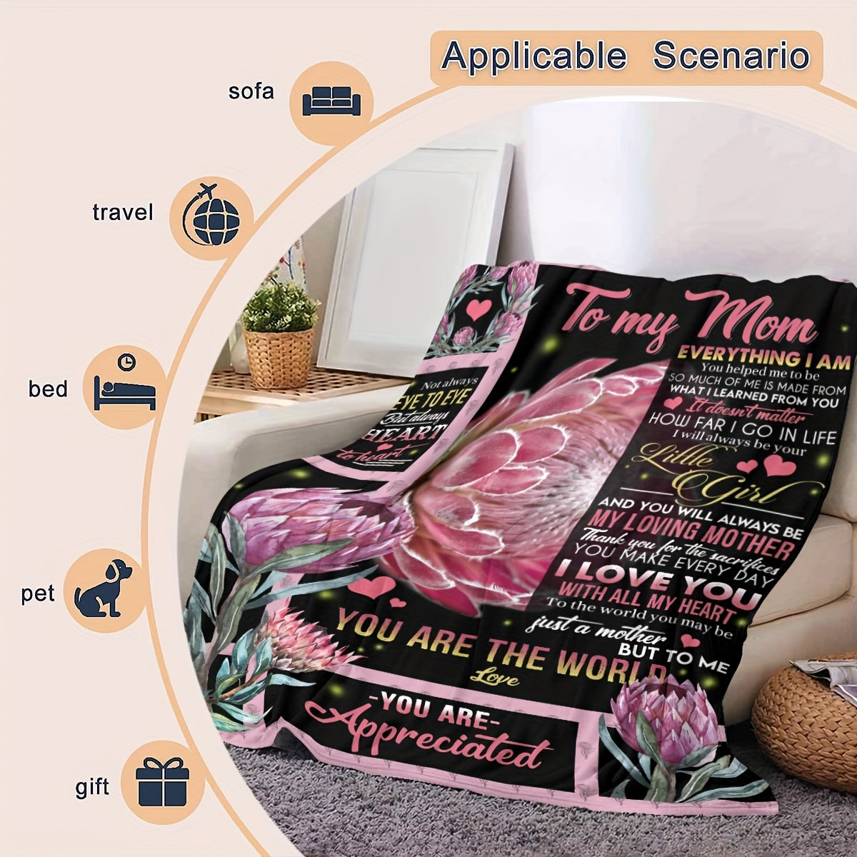 Digital Printed Warm Soft Blanket for Sofa Bed Office Nap