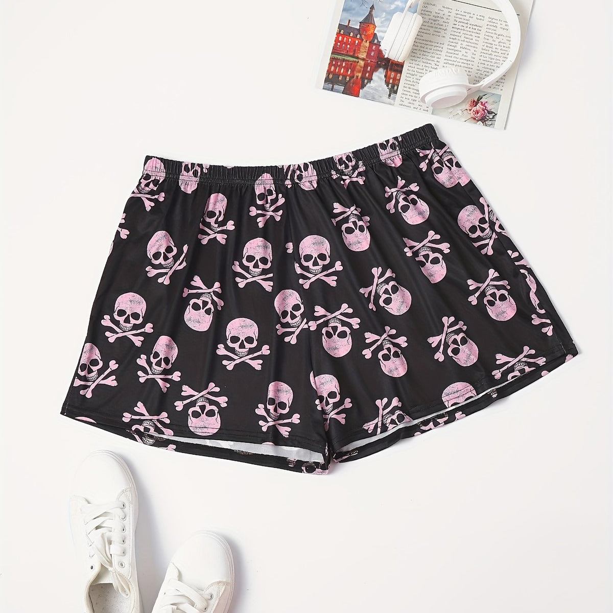  Skull Print Stretch Sleepwear Shorts