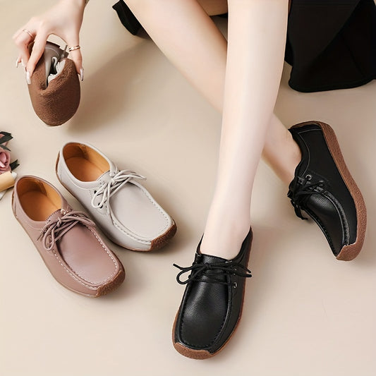 Women's Lace Up Loafers Square Toe Flats
