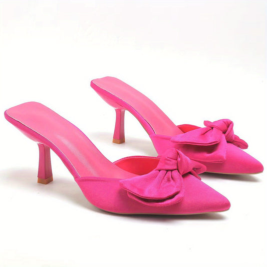 Women's Bowknot Kitten Heels Satin Mule Sandals