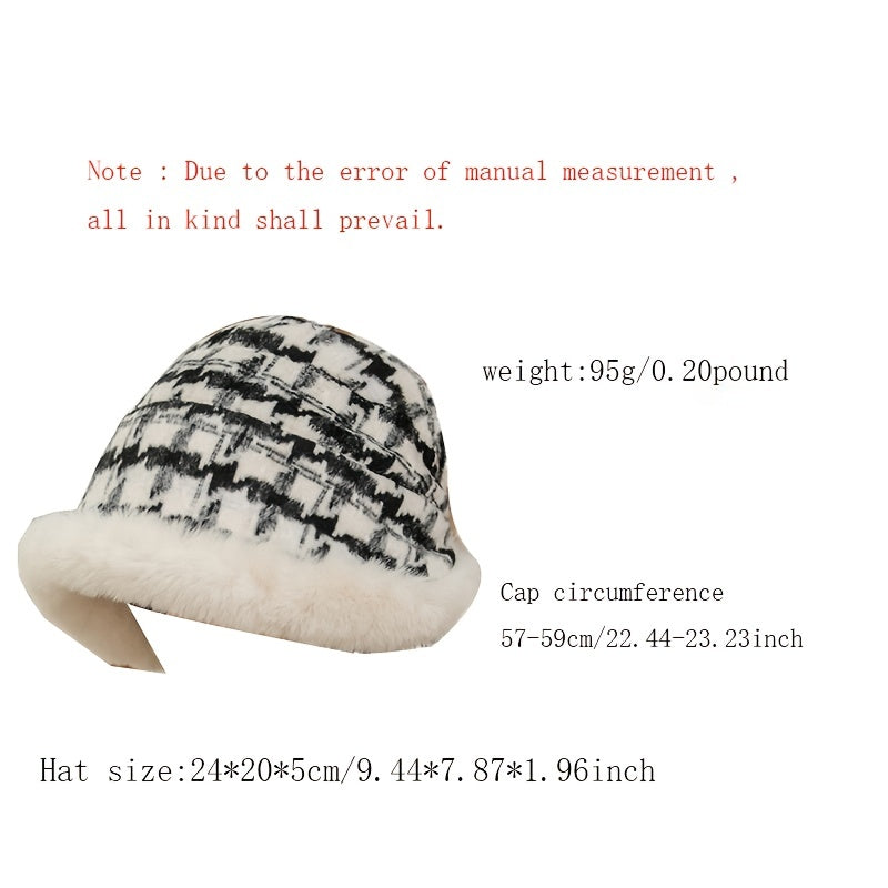Winter Thick Warm Bucket Hat Plaid Fur Irregular Brim Fisherman Cap