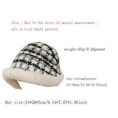Winter Thick Warm Bucket Hat Plaid Fur Irregular Brim Fisherman Cap