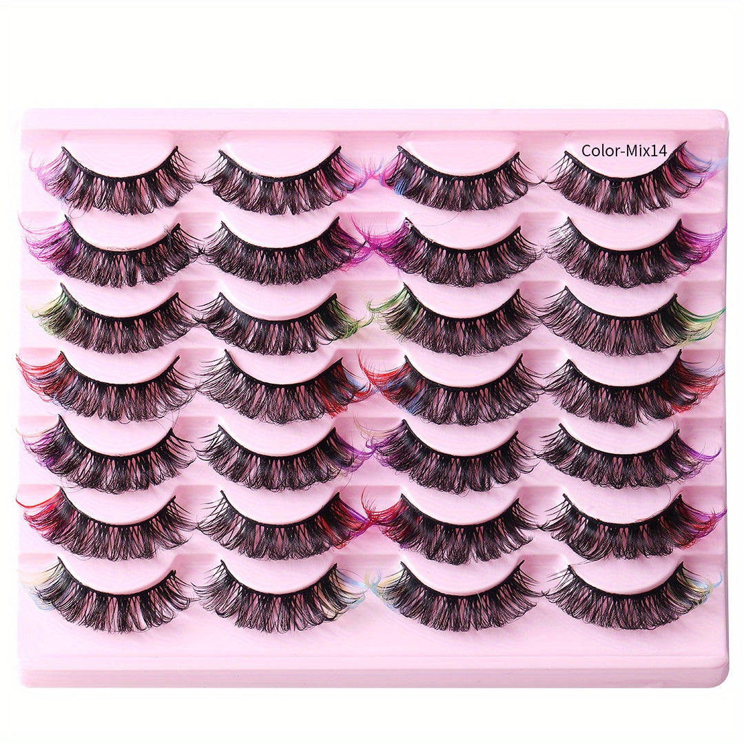14 Pairs Layer Thick D Curling False Eyelashes Colorful and Natural Looking