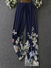 Women's Plus Floral Print Stretch Pants with Tie Front