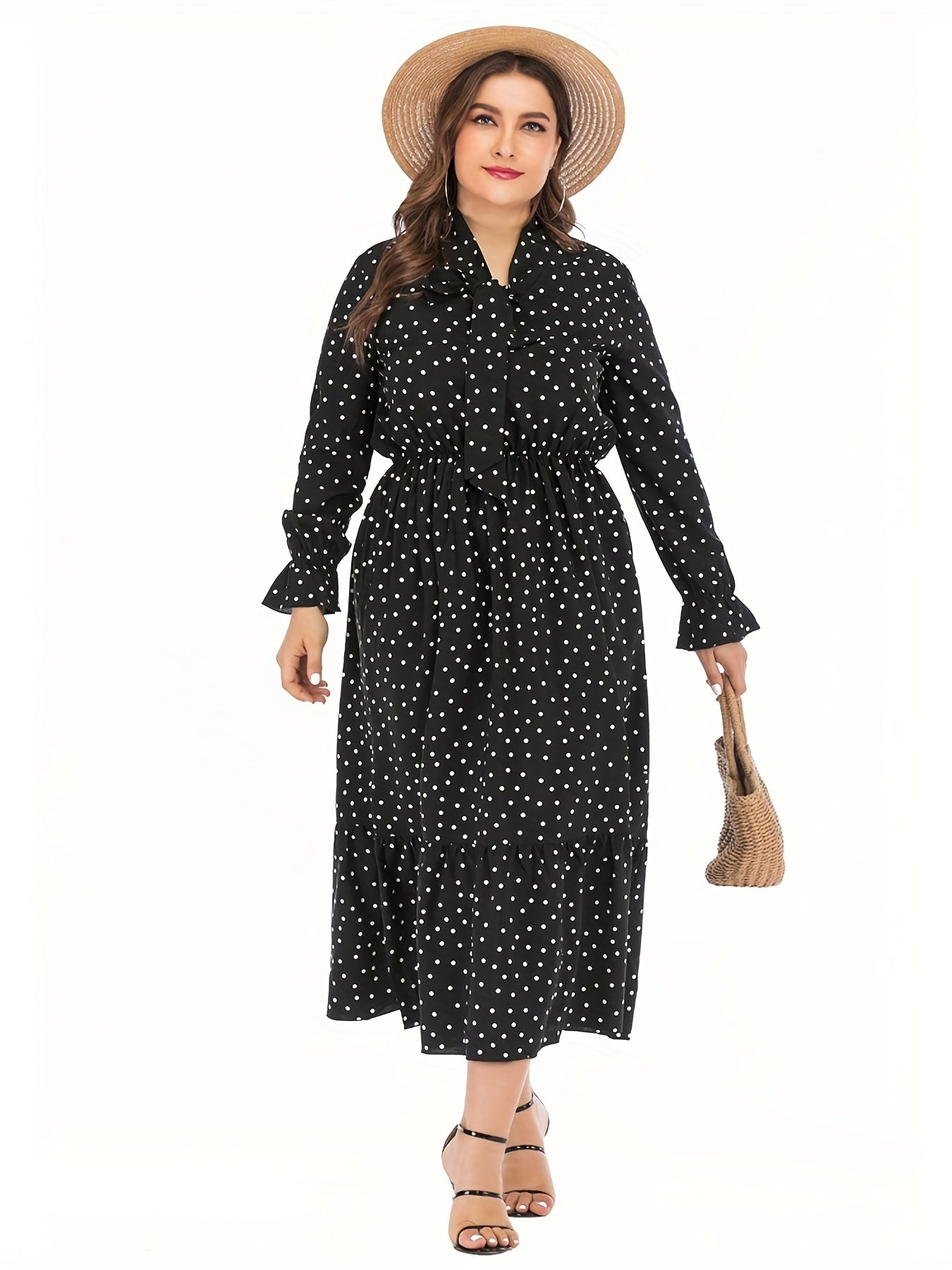  Polka Dot Bow Knot Front Smock Dress