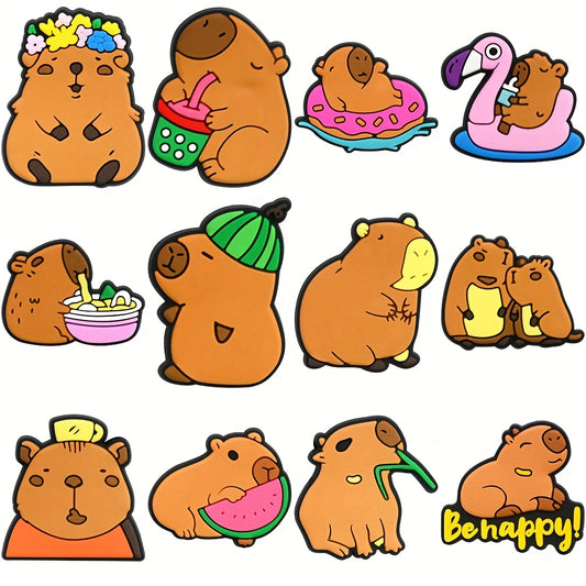 12pcs Animal Cartoon Rings Capybara Image Happy Capybara Ring Birthday Party