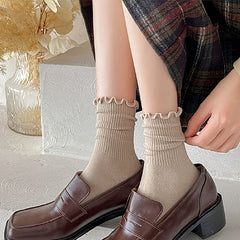 6 Pairs Frilled Solid High Strap Socks