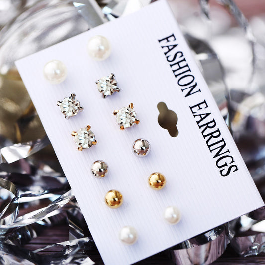 Faux Pearl Zircon Stud Earrings Women Party Daily Decor Gift
