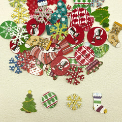 50pcs Christmas Mixed Wooden Crafts Buttons Snowflake Sewing DIY Decorative