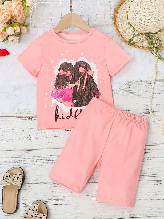 Girls 2pcs Character Print Tshirt & Leggings Set