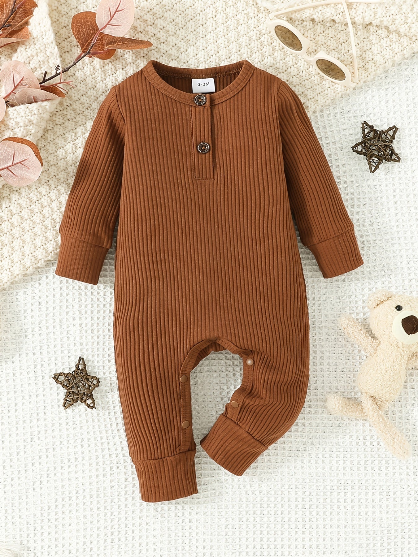 Newborn Boys Knitted Romper Casual Thermal Long Sleeve Jumpsuit Dark Brown