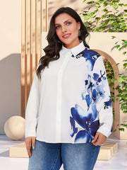  Floral Print Button Up Long Sleeve Blouse