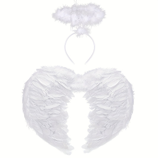 Halloween Angel Wings Costume Ladies With Halo Angel Wings