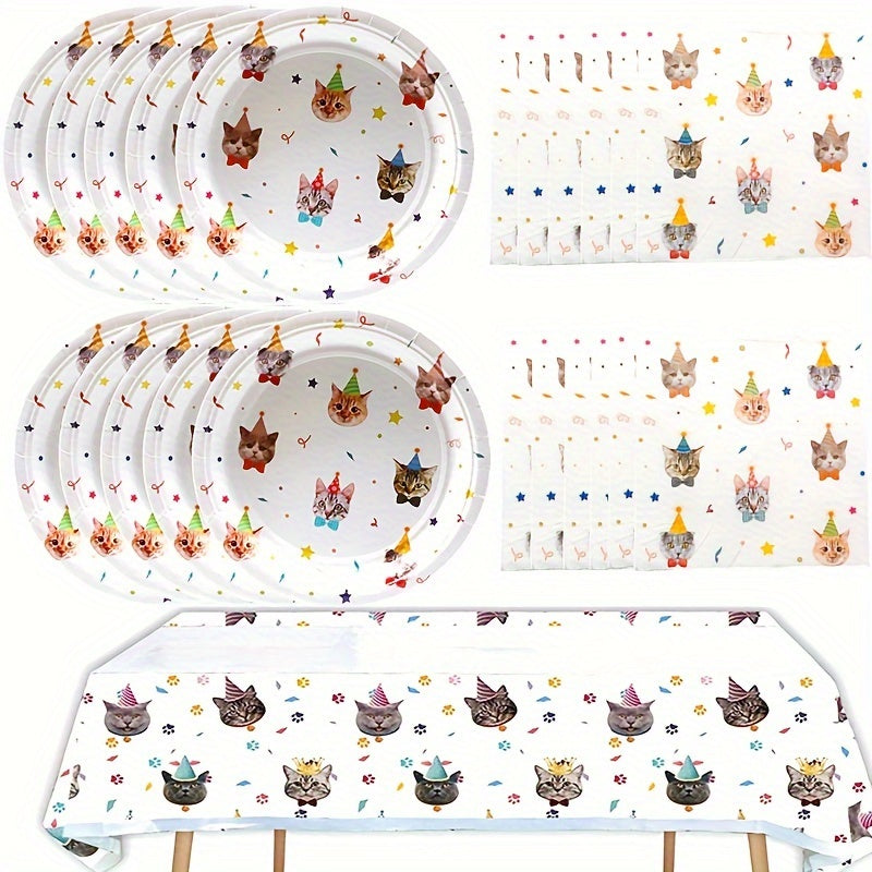 41pcs Cat Birthday Party Supplies Cat Party Decorations&Tableware Set