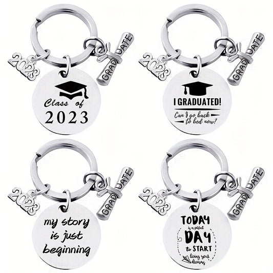 Graduation Keychain Stainless Steel Round Metal Pendant