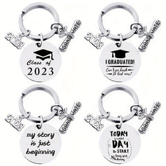 Graduation Keychain Stainless Steel Round Metal Pendant