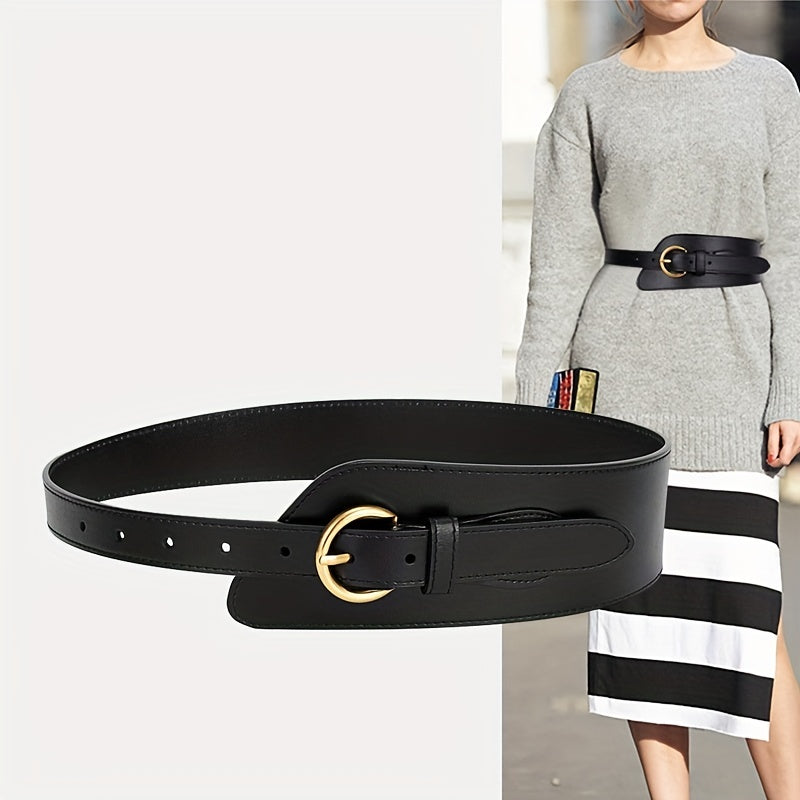 Wide Leather Belt Pin Buckle Girdle Decorative Coat Sweater Skirt Waistband