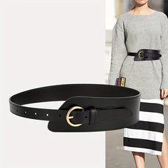 Wide Leather Belt Pin Buckle Girdle Decorative Coat Sweater Skirt Waistband
