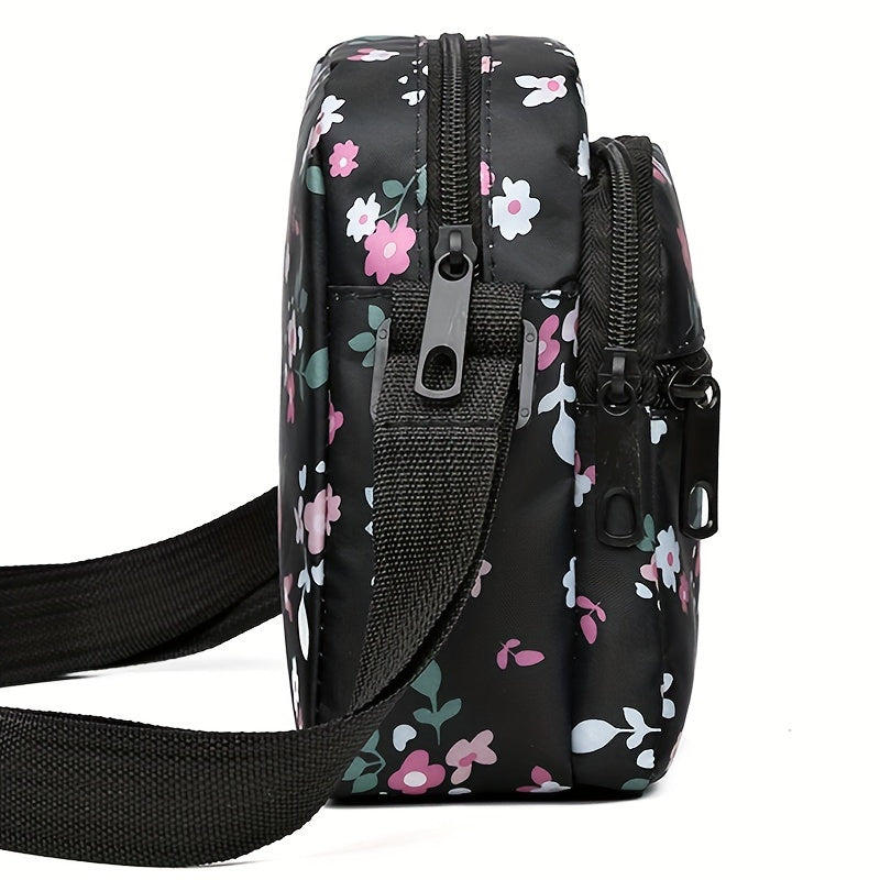 Women's Floral Print Messenger Bag Lightweight Nylon Crossbody Sling