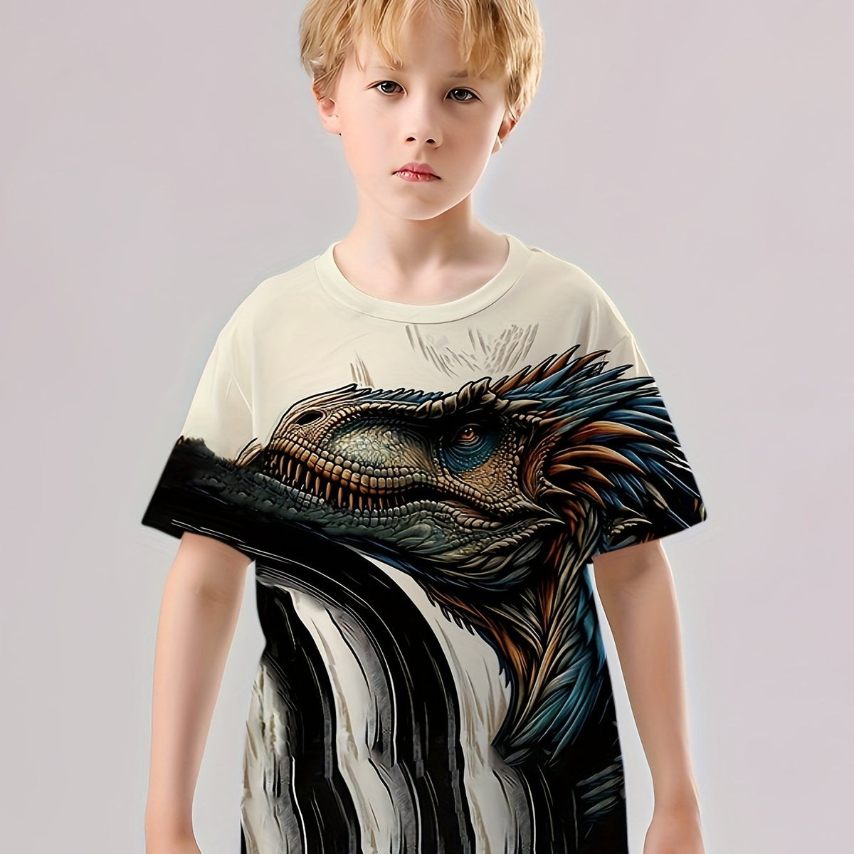 Dino Ink Painting Print Boy's Tee Summer Sports Clothing