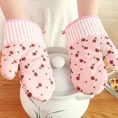 2pcs Colorful Printed Oven Mitts Double Layer Heat Resistant Baking Gloves
