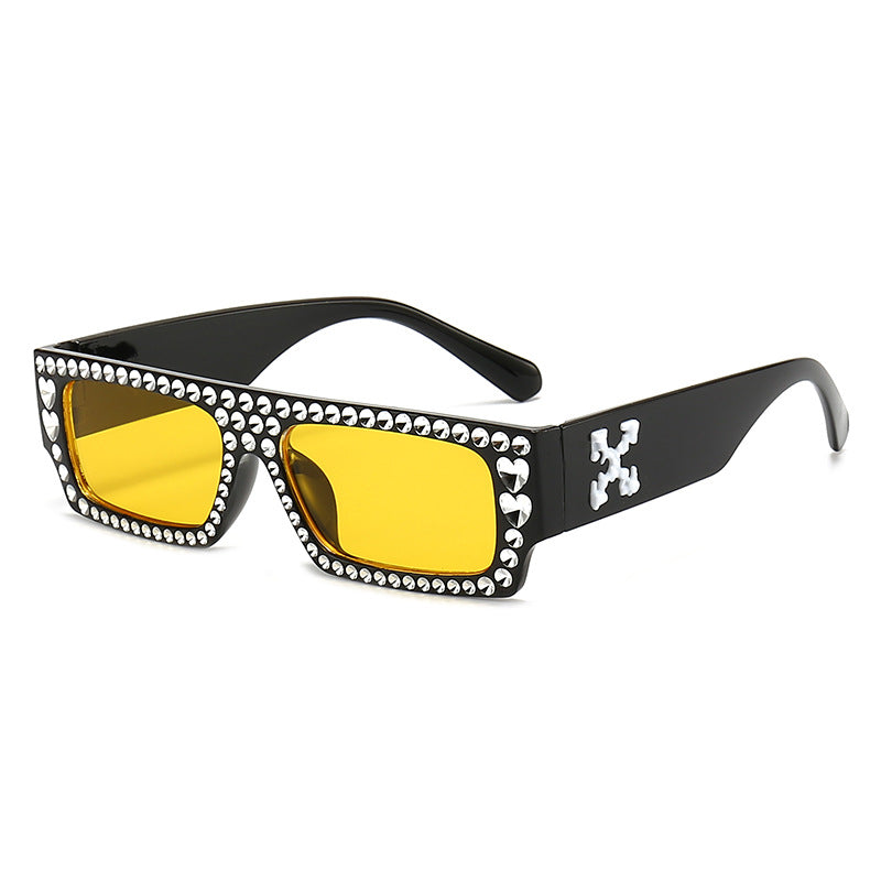 Thick Frame Rhinestone Crystal Sunglasses Vintage Oversized Square Glasses