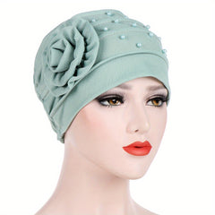 Beaded Turban Cap Solid Pleated Head Wraps Classic Elastic Hijab