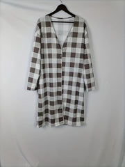  Gingham Print Button-Up Cardigan