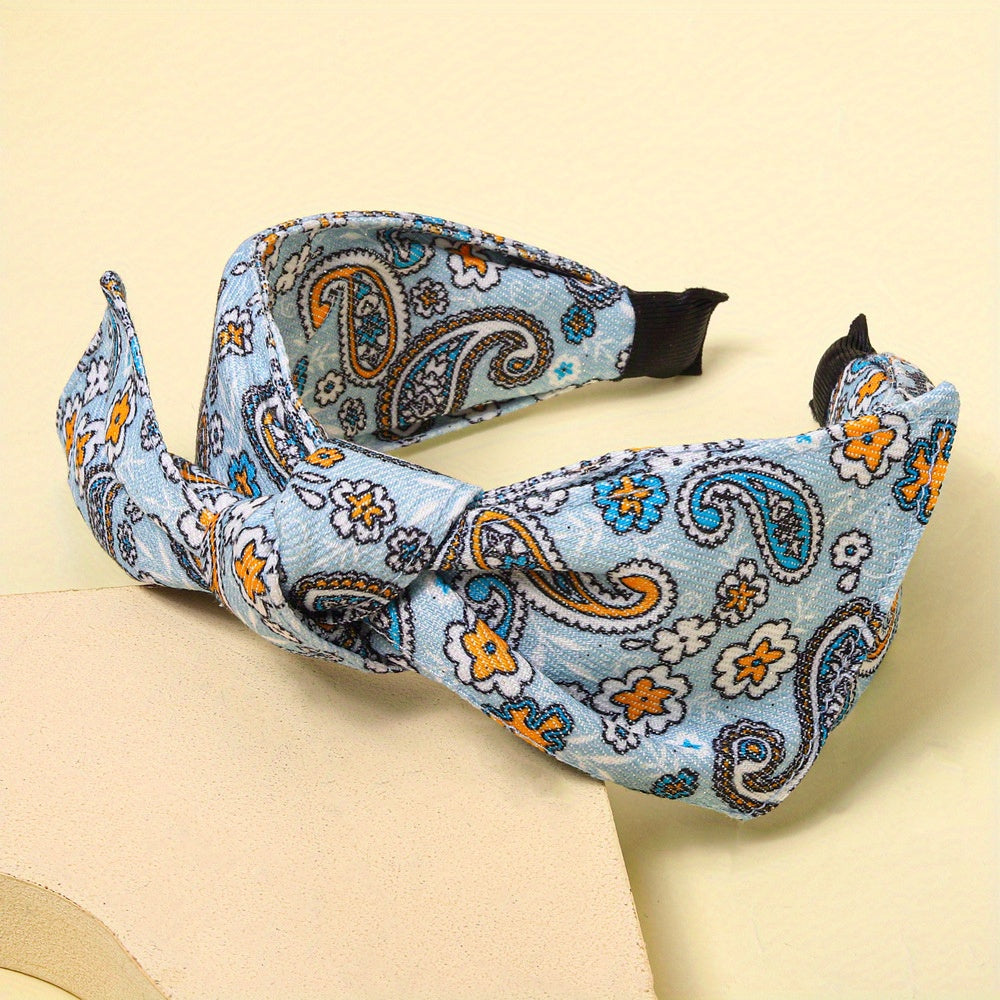 Boho Denim Headband Bow Knotted Hair Hoop Wide Headdress Retro Hair Accessory