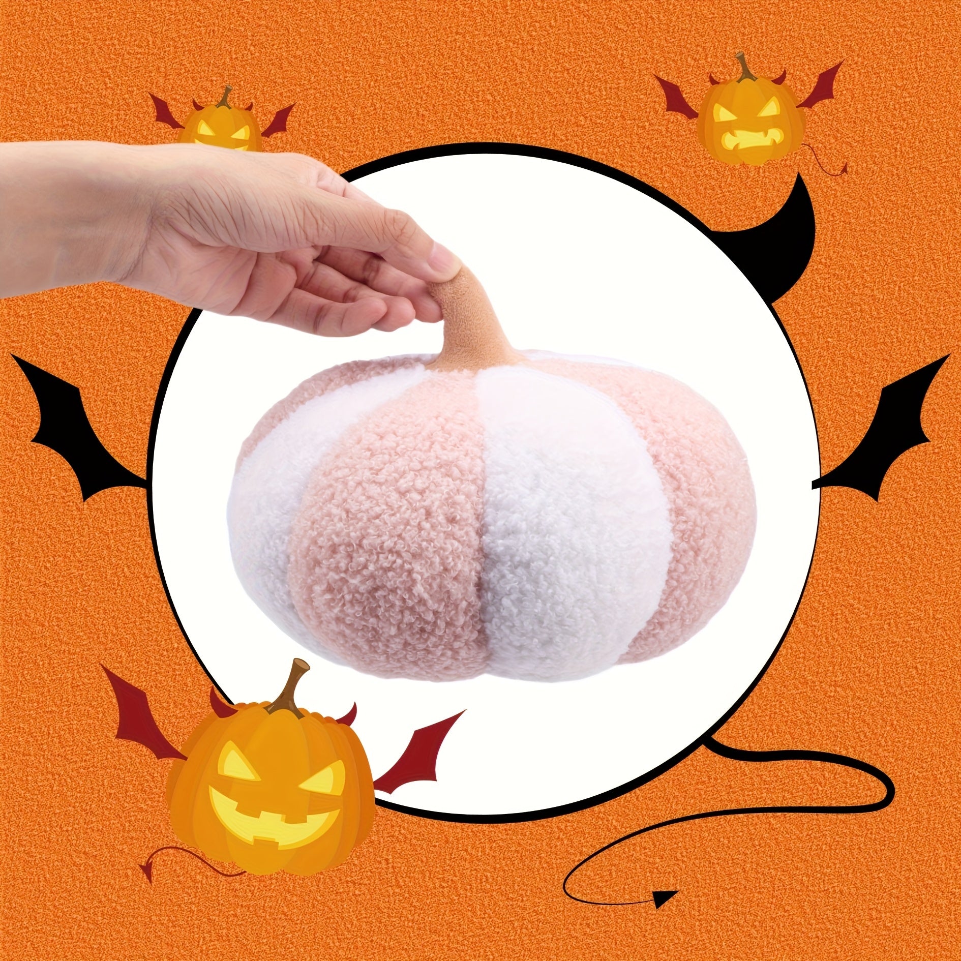 Gothic Halloween Pumpkin Plush Toy 19 3D Fluffy Striped Pumpkin Cushion