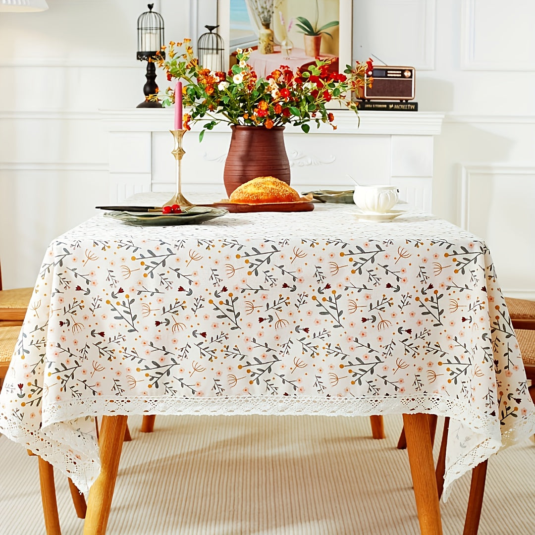 Flower Print Tablecloth Polyester Rectangular Lace Tablecloth