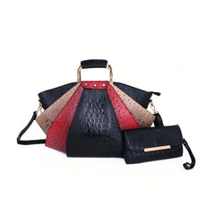 Crocodile Pattern Handbag Set Women's Stylish Shoulder Bag & Clutch Bag