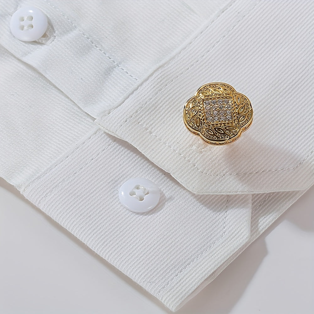 Golden Square Cufflinks With Zircon For Men
