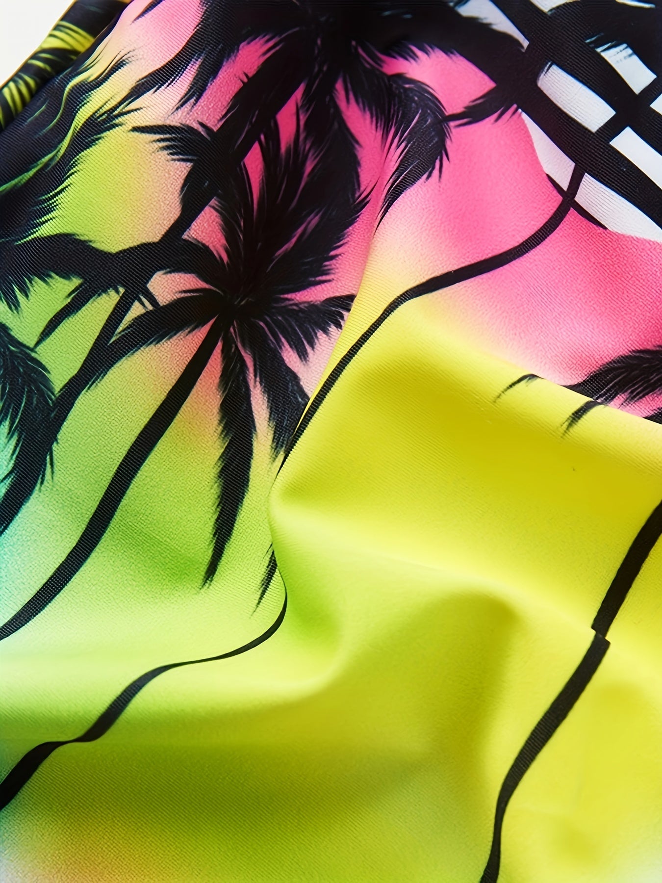 Toddler Girls Striped Coconut Tree Sleeveless Swimsuit