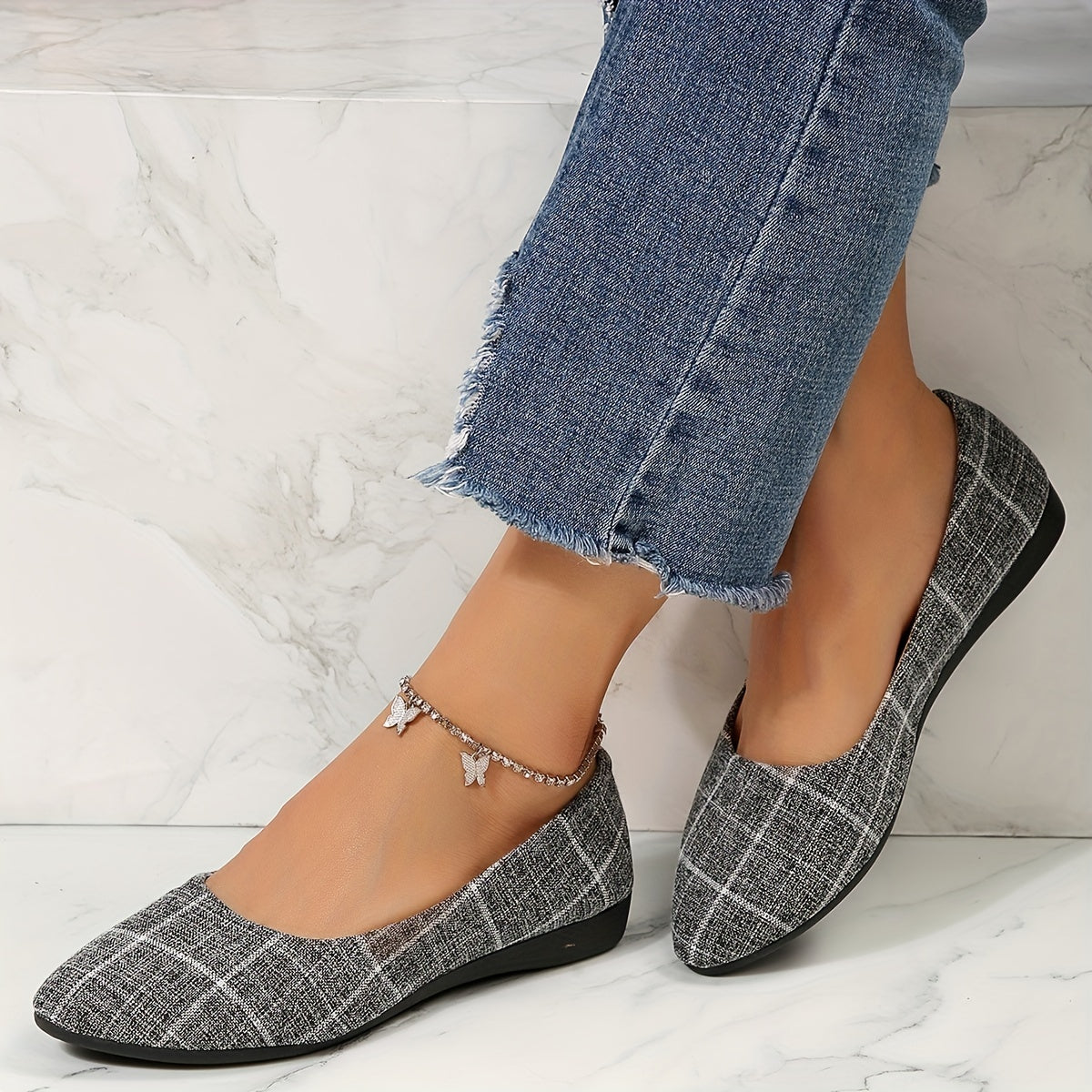Plaid Pattern Slip On Flat Shoes for Women