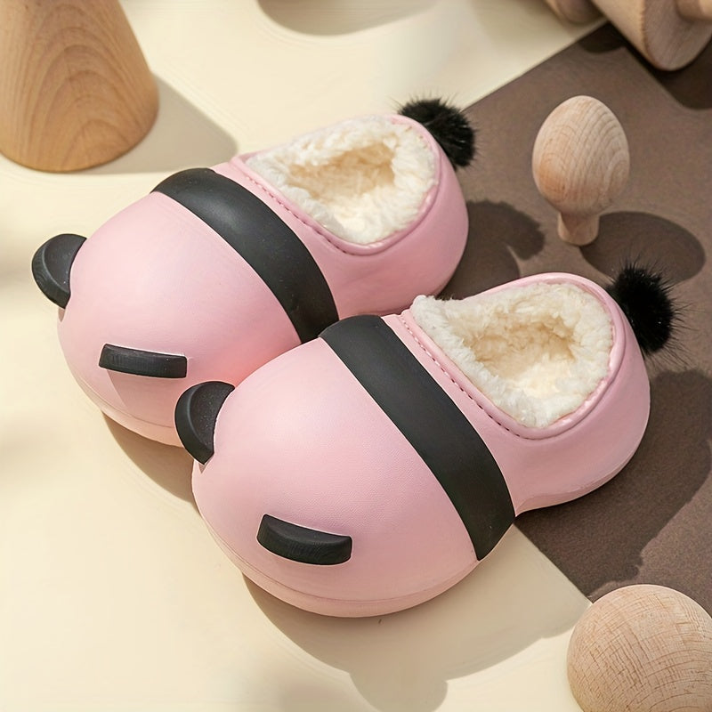Cartoon Panda Plus Fleece House Shoes For Boys And Girls