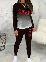  Ombre & Letter Print Long Sleeve Tee & Pants Set